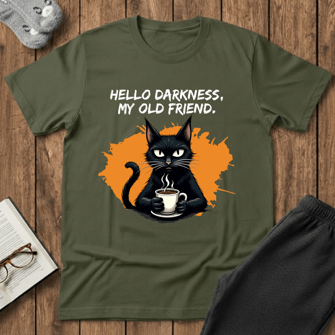 Hello Darkness, My Old Friend (Coffee Cat) T-Shirt