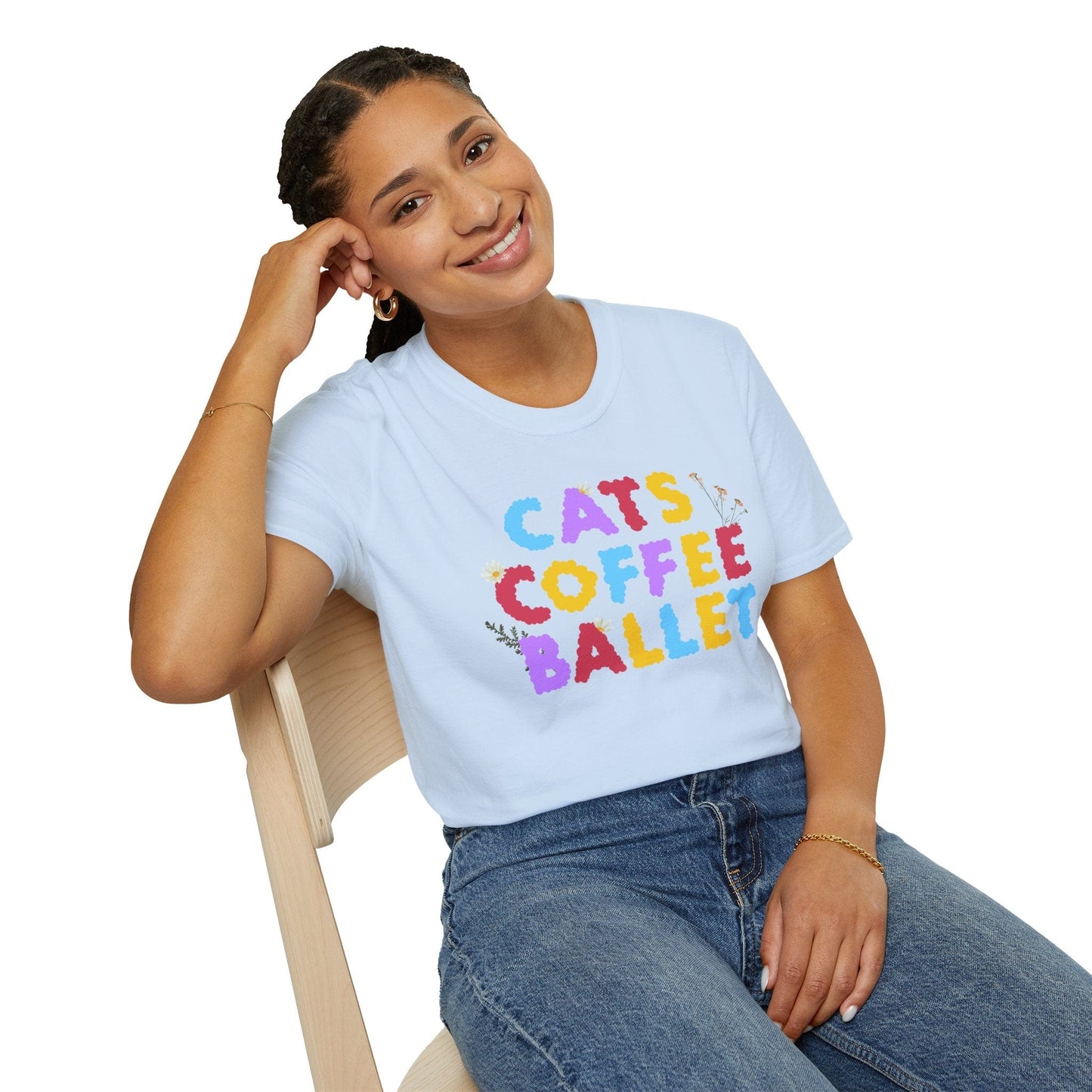 Cats Coffee Ballet Floral T-Shirt
