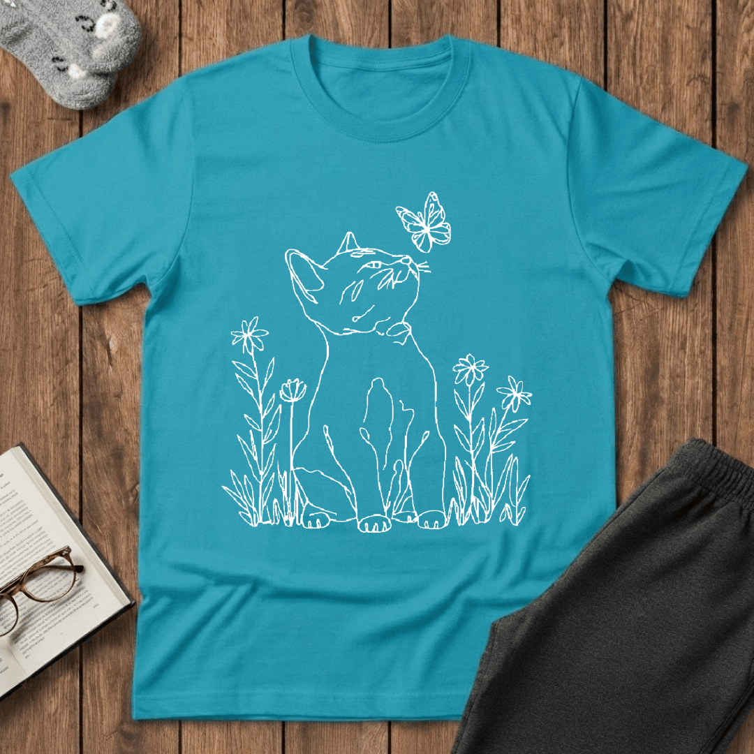 Curious Cat & Butterfly T-Shirt