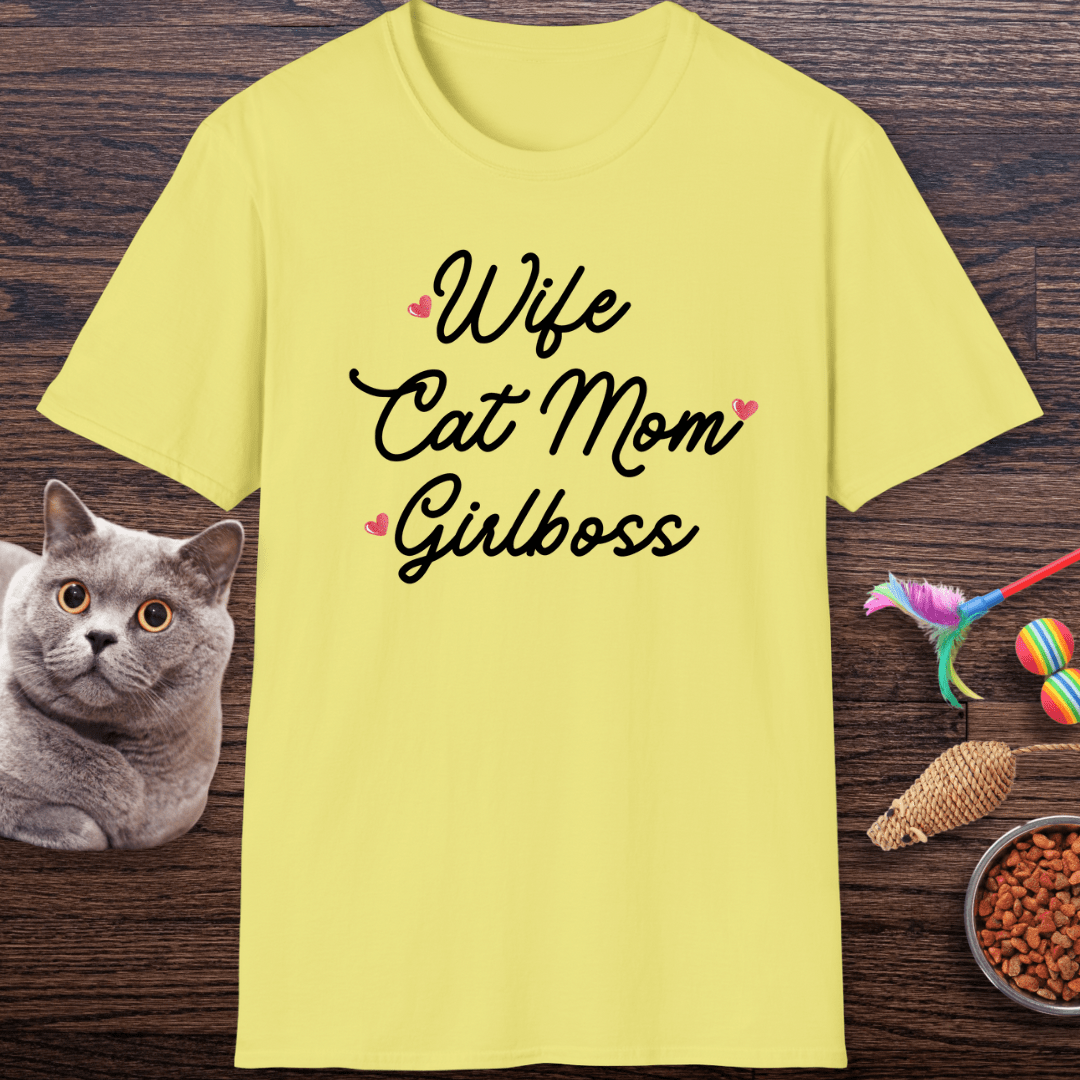 Wife Cat Mom Girlboss T-Shirt