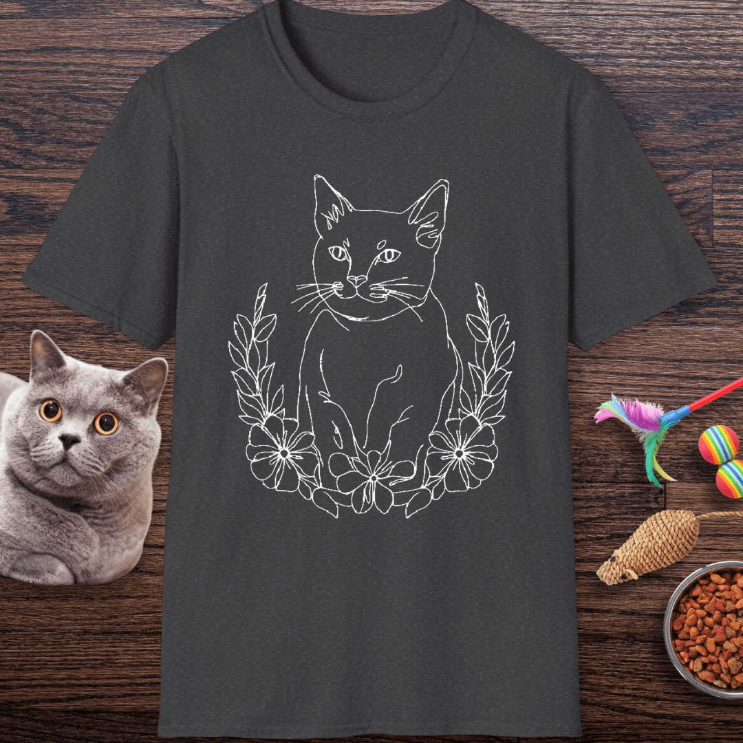 Wreath Cat Line Art T-Shirt
