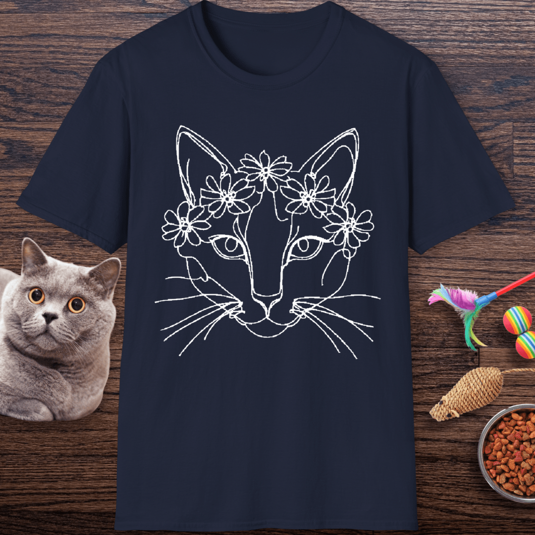 Floral Crown Cat Line Art T-Shirt