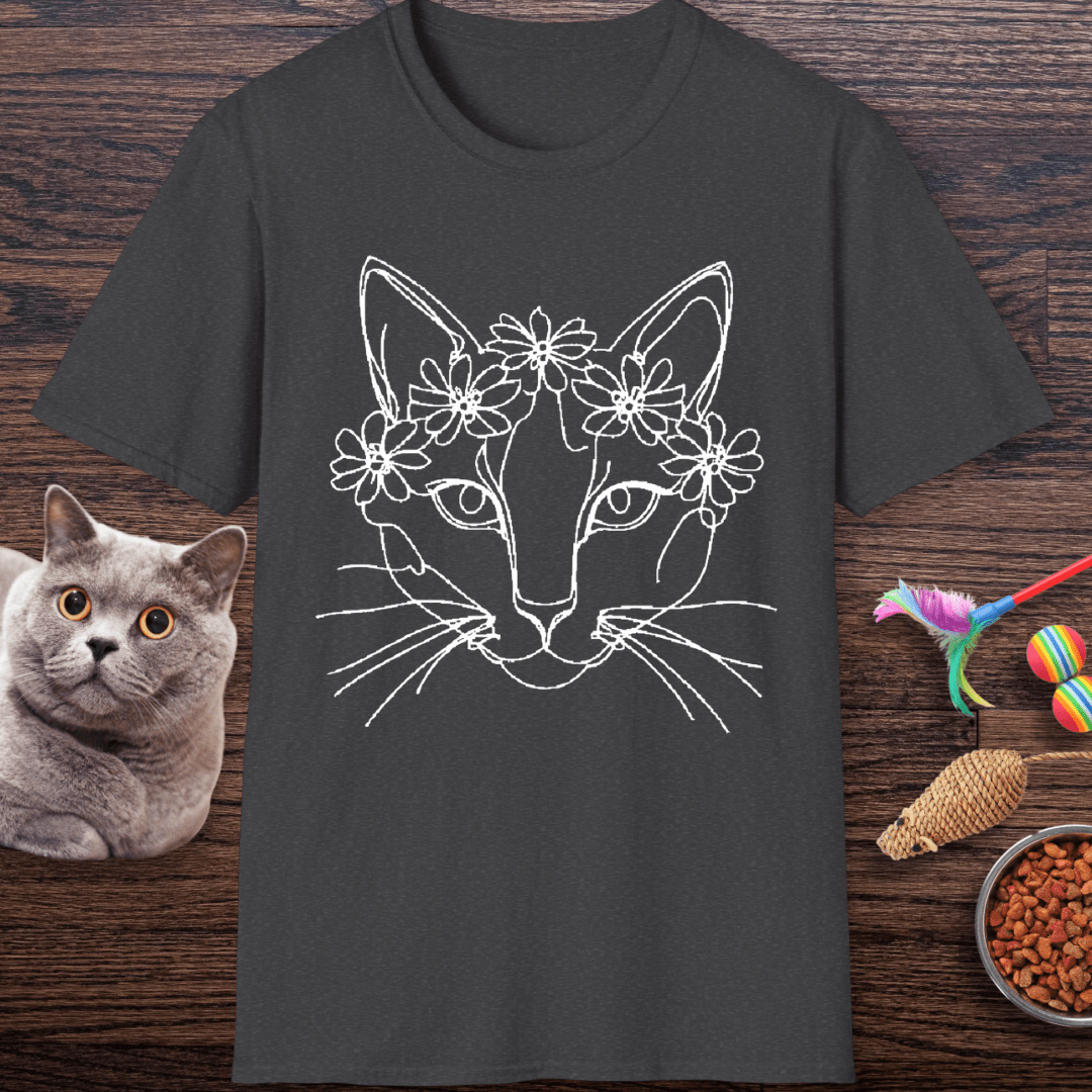 Floral Crown Cat Line Art T-Shirt