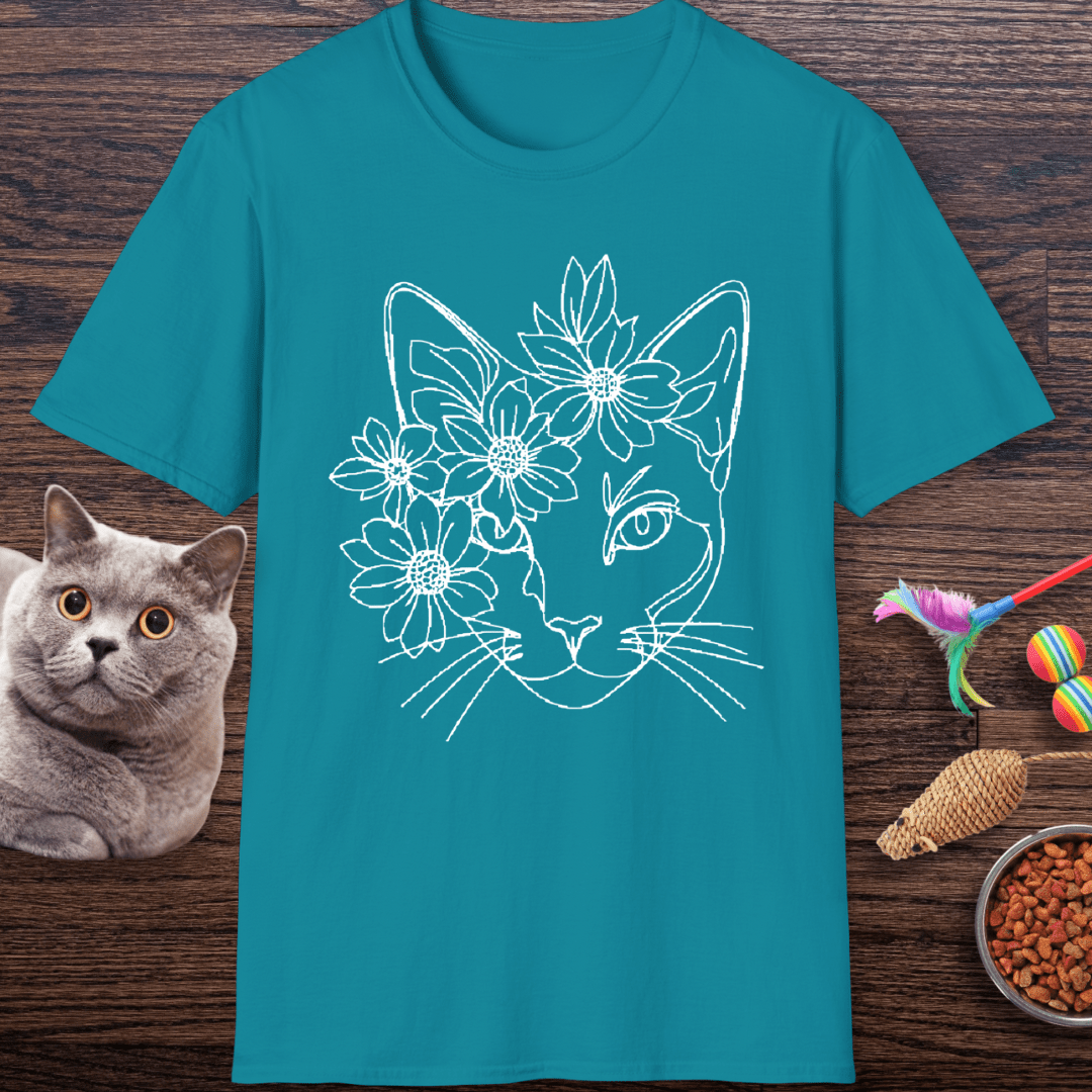Daisy Crown Cat Line Art T-Shirt
