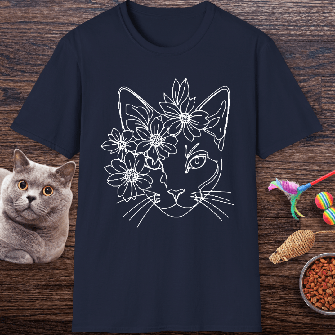 Daisy Crown Cat Line Art T-Shirt