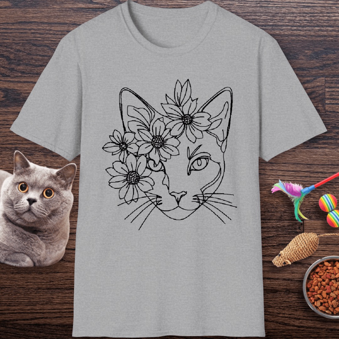 Daisy Crown Cat Line Art T-Shirt