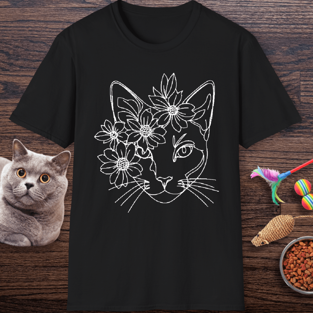 Daisy Crown Cat Line Art T-Shirt