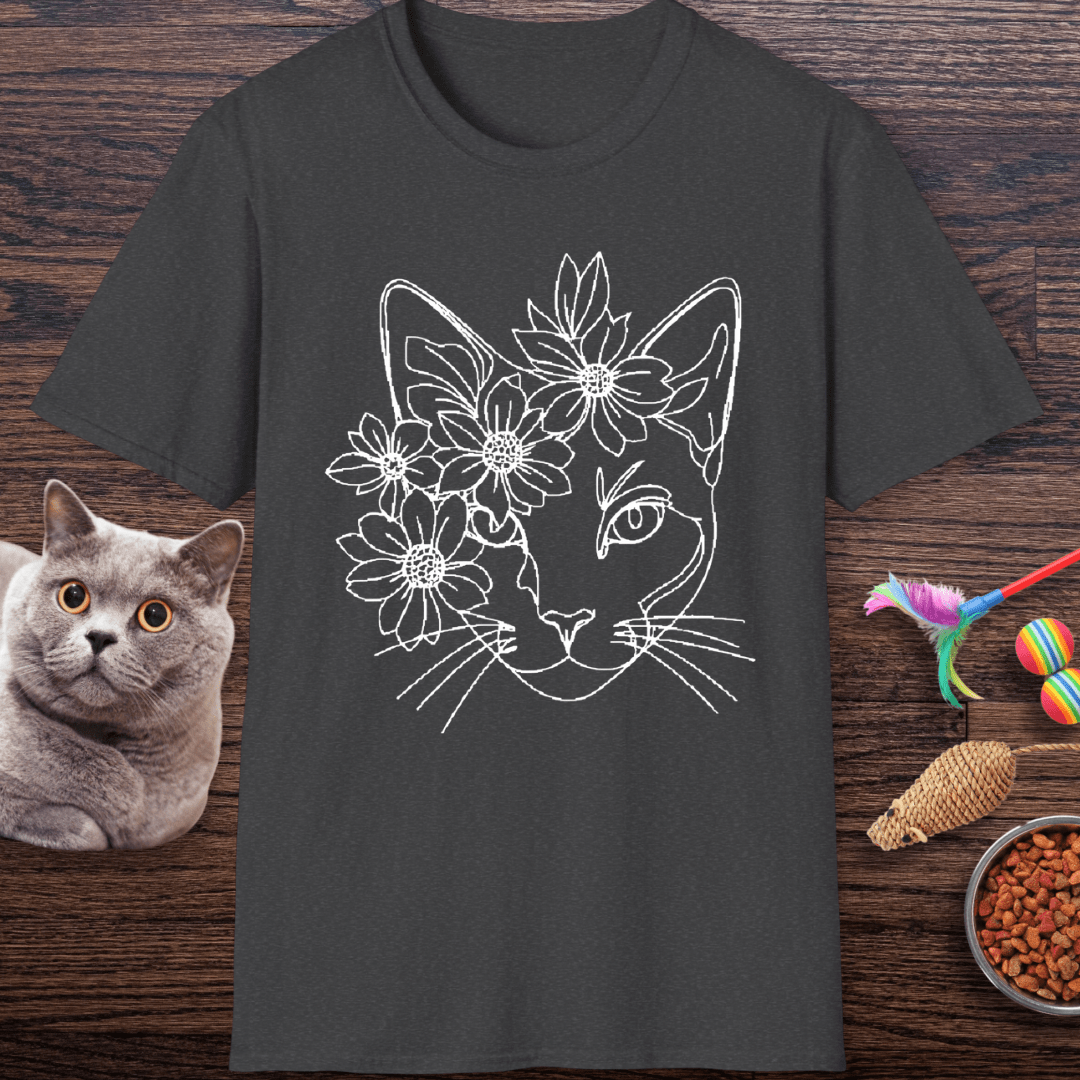 Daisy Crown Cat Line Art T-Shirt