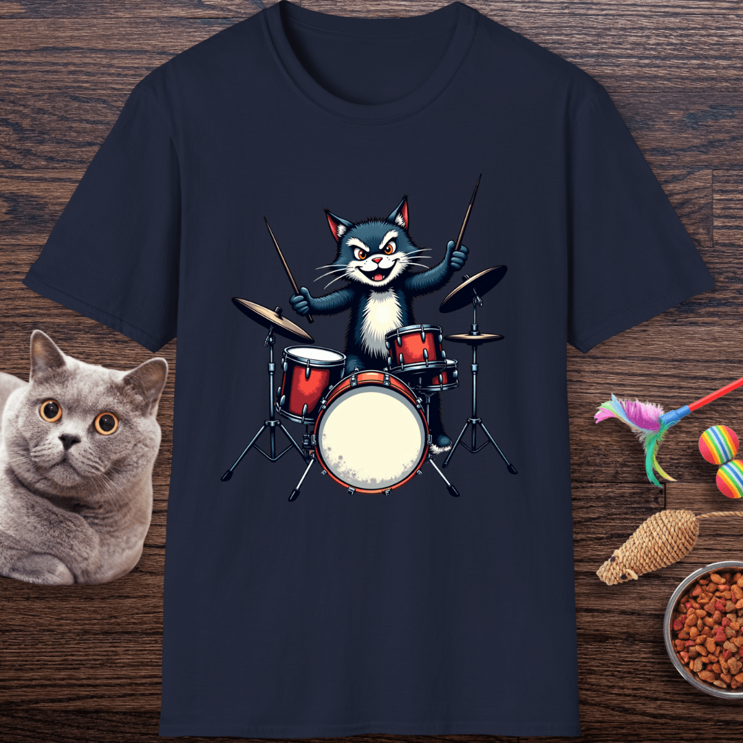 Rock ‘n’ Roll Kitty Drummer T-Shirt