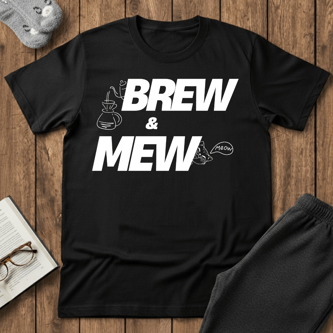 Brew and Mew Coffee Cat T-shirt