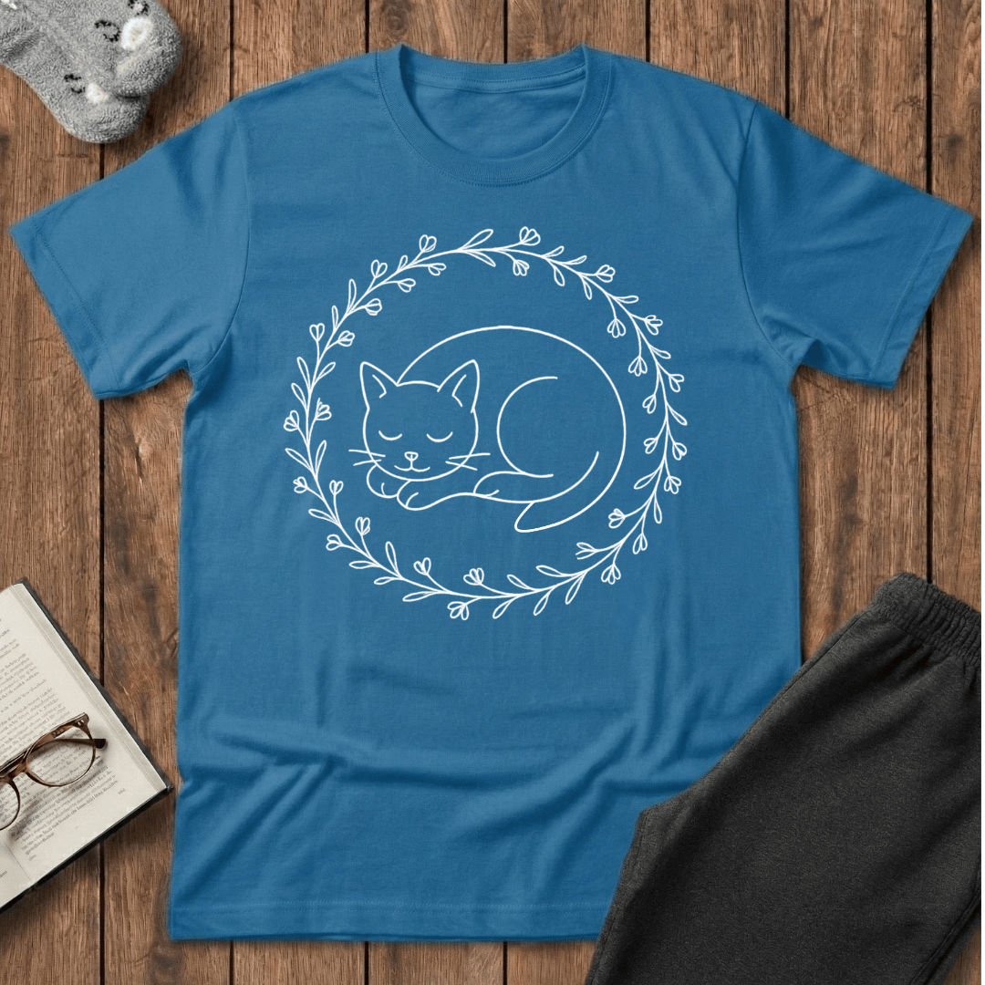 Sleeping Cat Wildflower Wreath T-Shirt