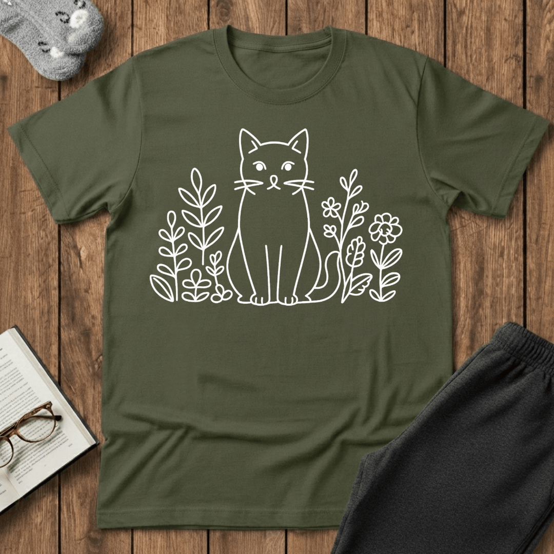 Botanical Cat Line Art T-shirt