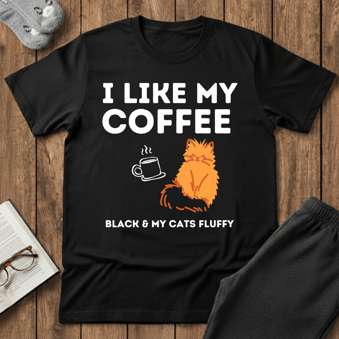 Black Coffee and Fluffy Cats T-shirt