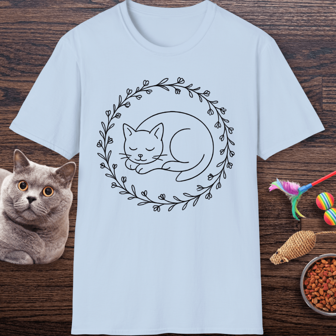 Sleeping Cat Wildflower Wreath T-Shirt