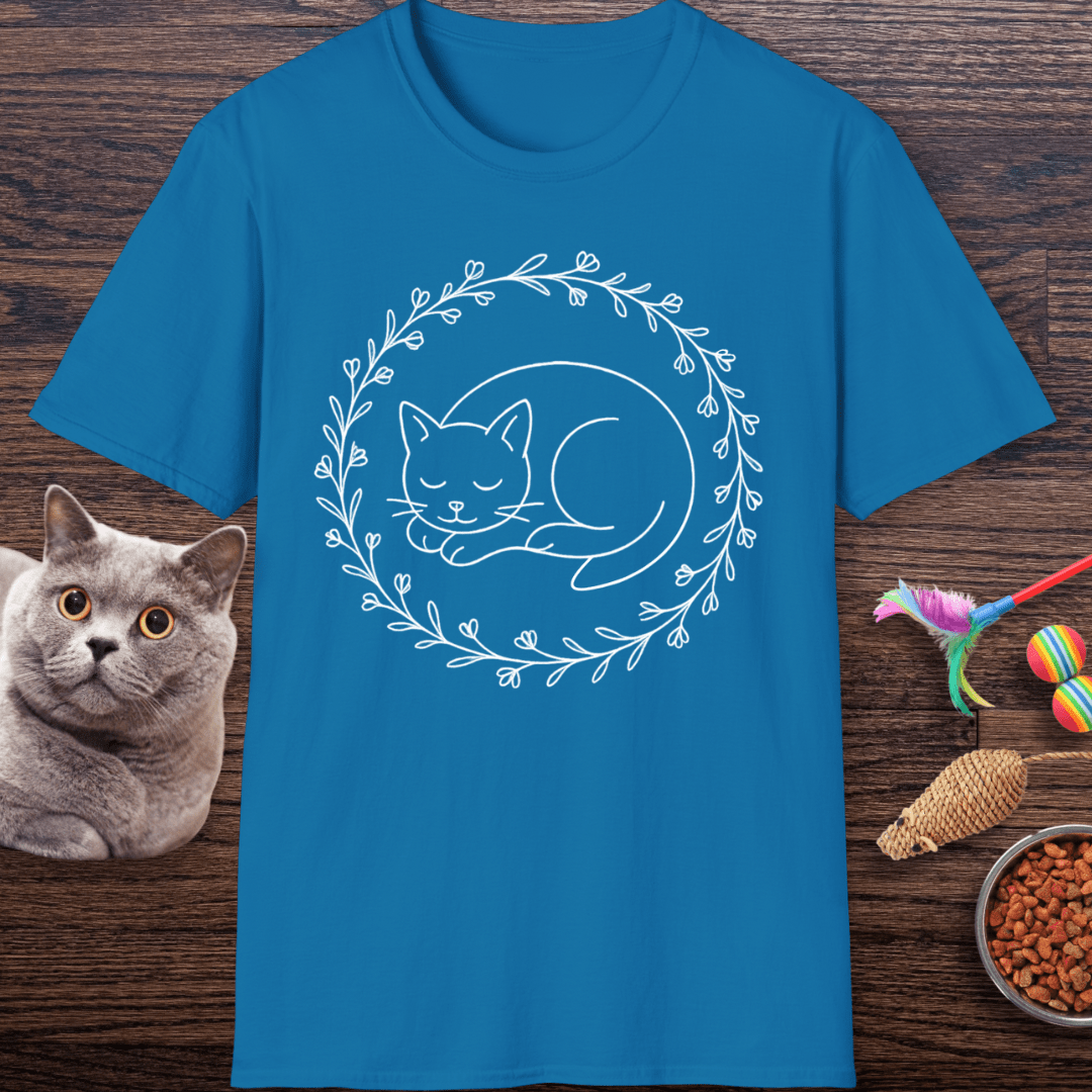 Sleeping Cat Wildflower Wreath T-Shirt