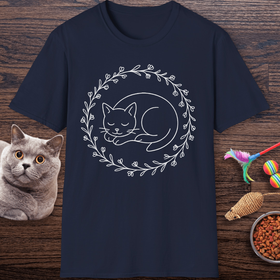 Sleeping Cat Wildflower Wreath T-Shirt