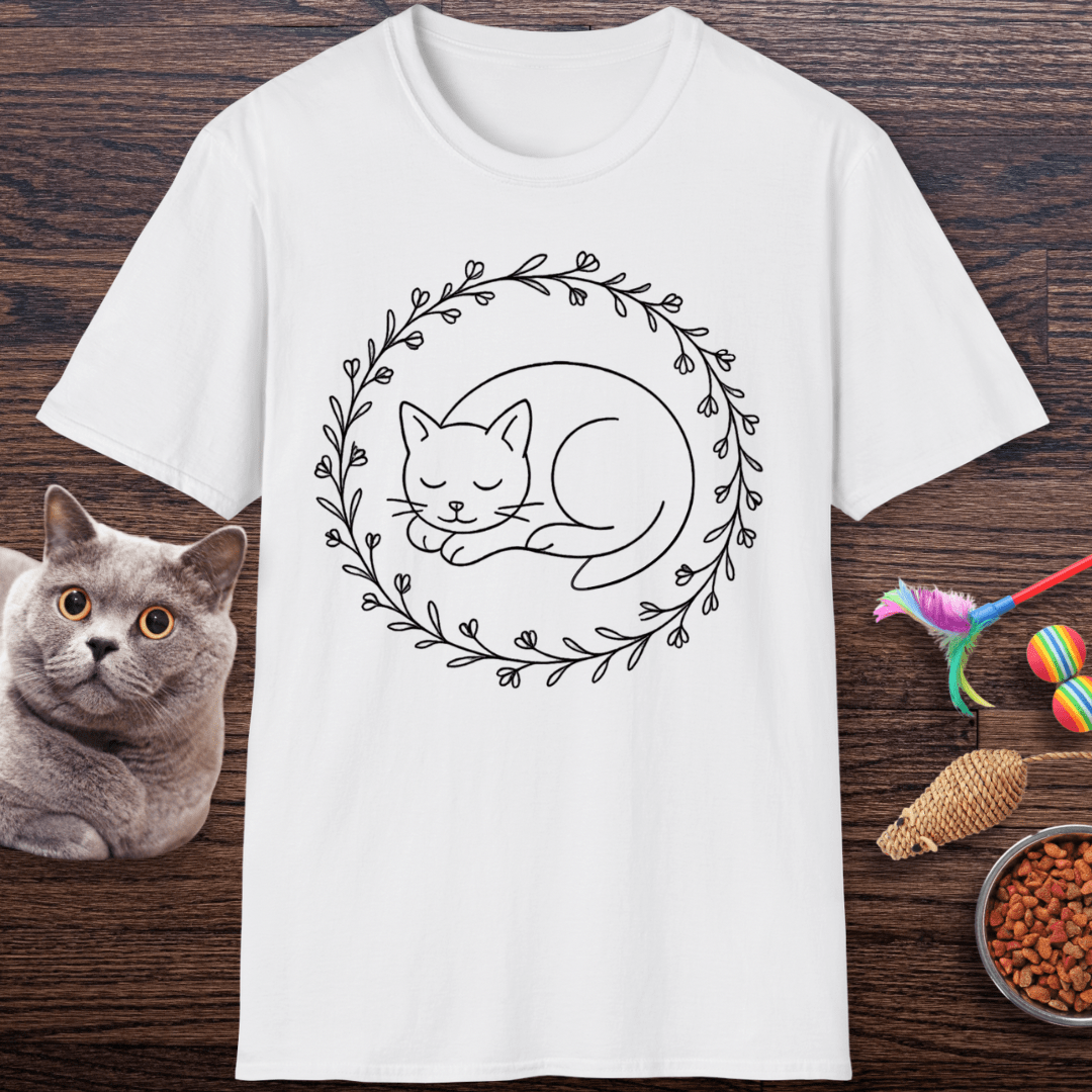 Sleeping Cat Wildflower Wreath T-Shirt