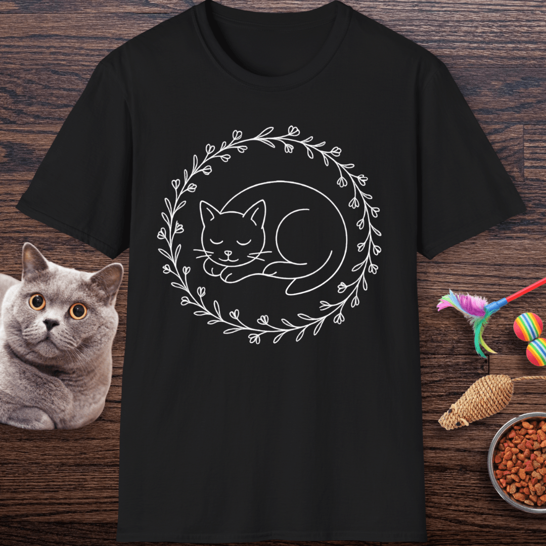 Sleeping Cat Wildflower Wreath T-Shirt