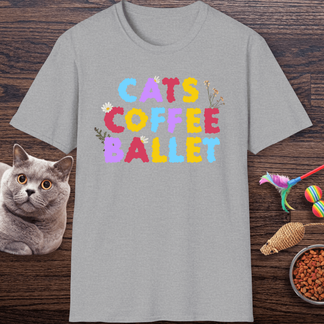 Cats Coffee Ballet Floral T-Shirt