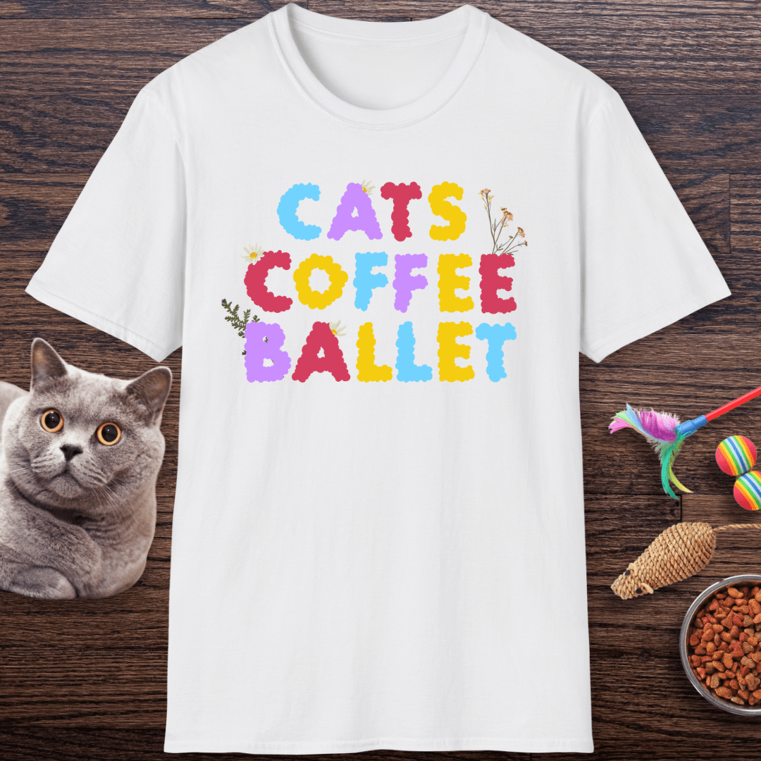 Cats Coffee Ballet Floral T-Shirt