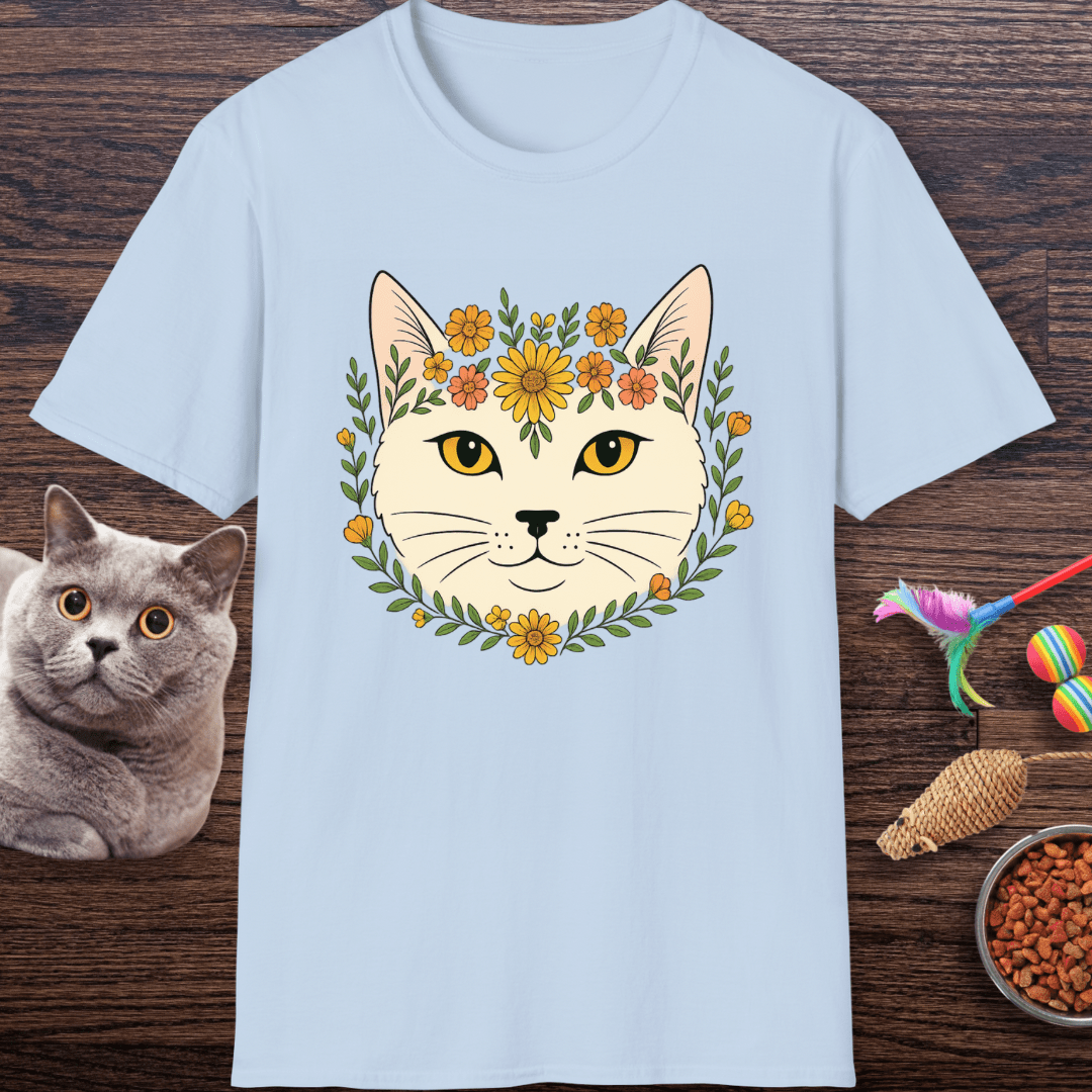 Golden Floral Cat Face T-Shirt