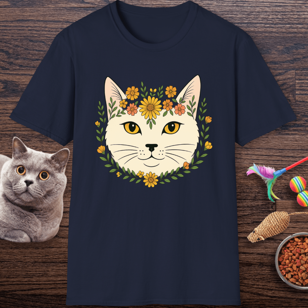 Golden Floral Cat Face T-Shirt