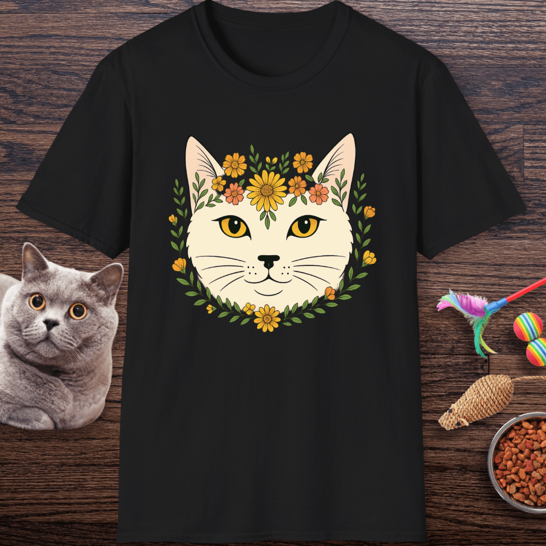 Golden Floral Cat Face T-Shirt