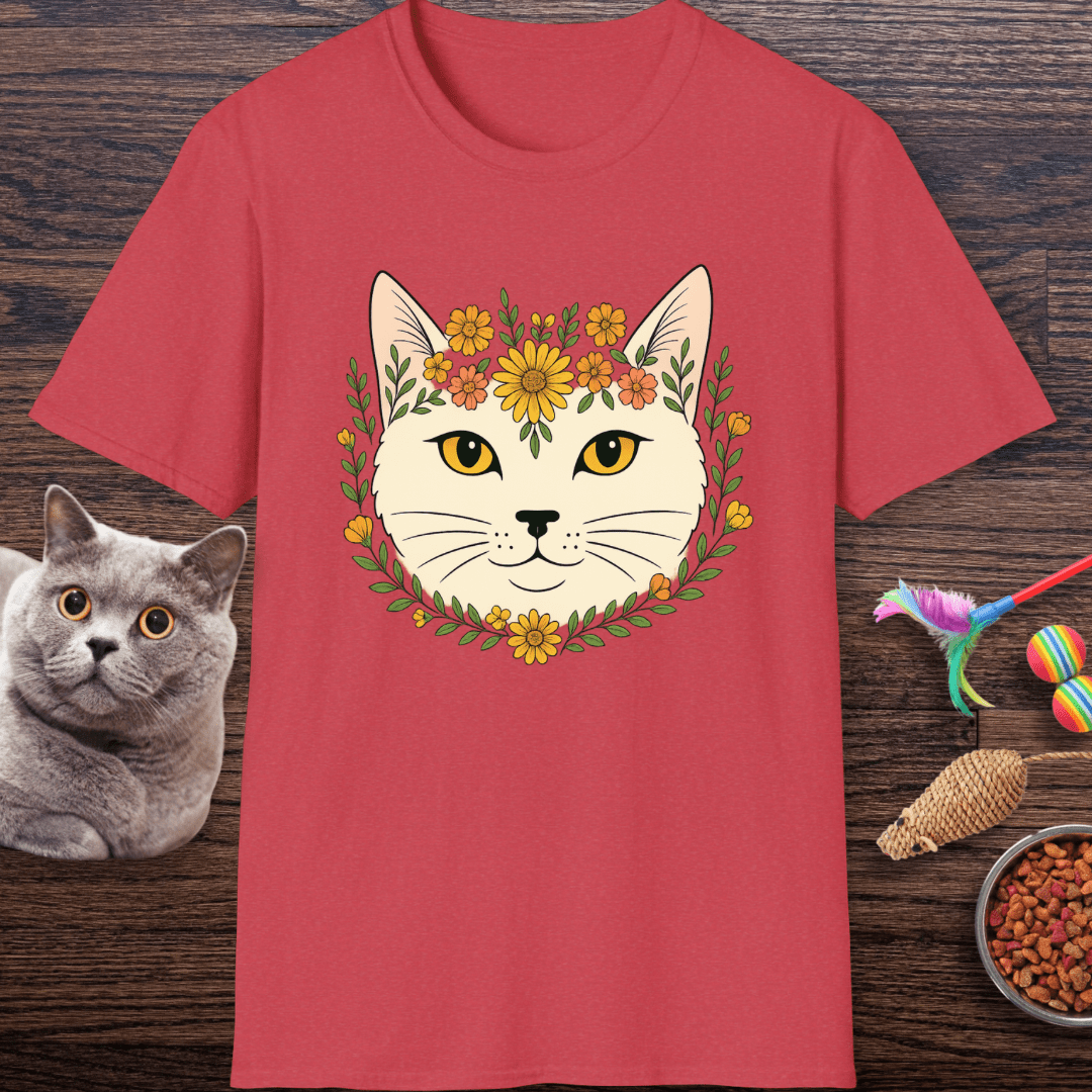 Golden Floral Cat Face T-Shirt