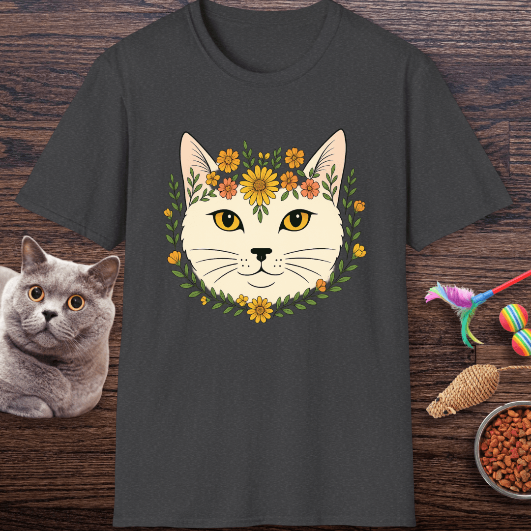 Golden Floral Cat Face T-Shirt