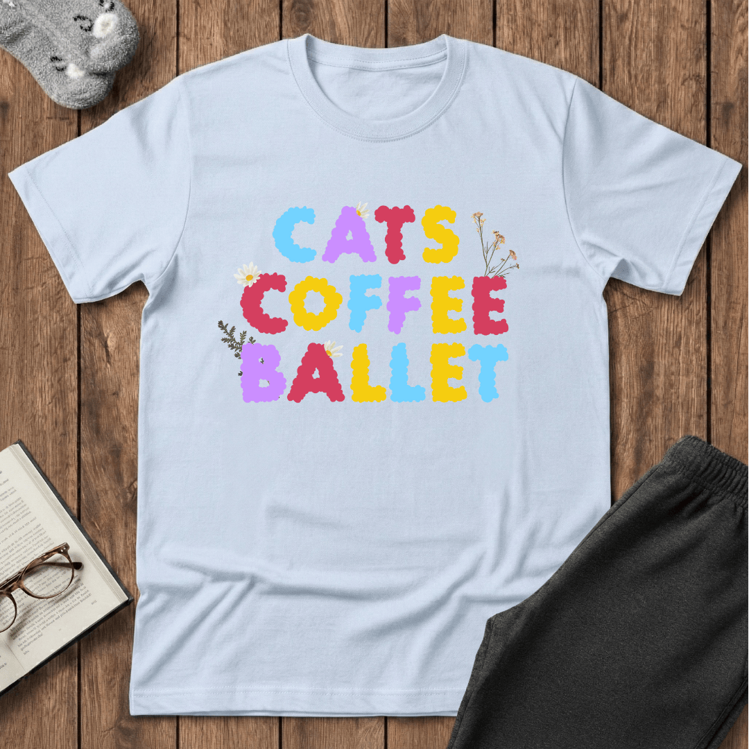 Cats Coffee Ballet Floral T-Shirt