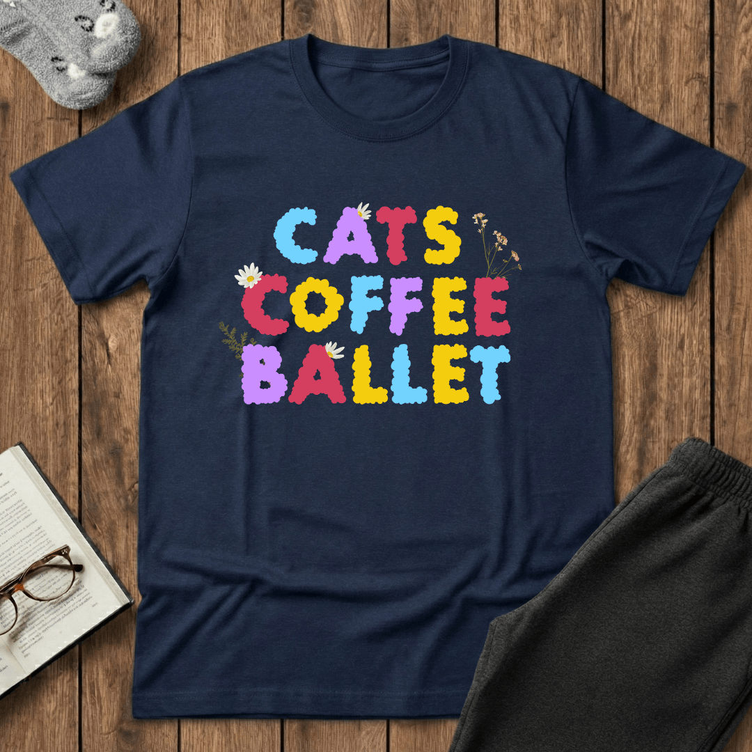 Cats Coffee Ballet Floral T-Shirt