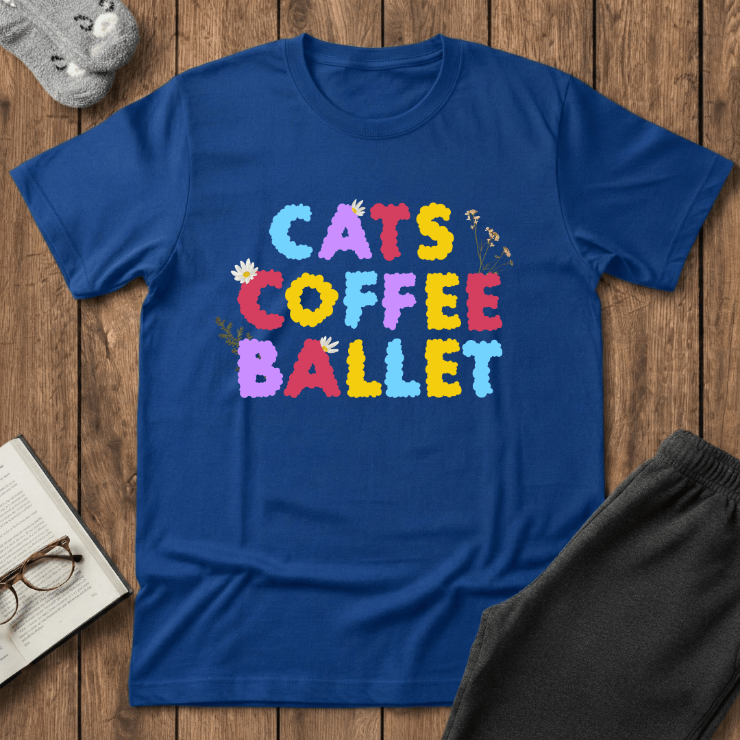 Cats Coffee Ballet Floral T-Shirt