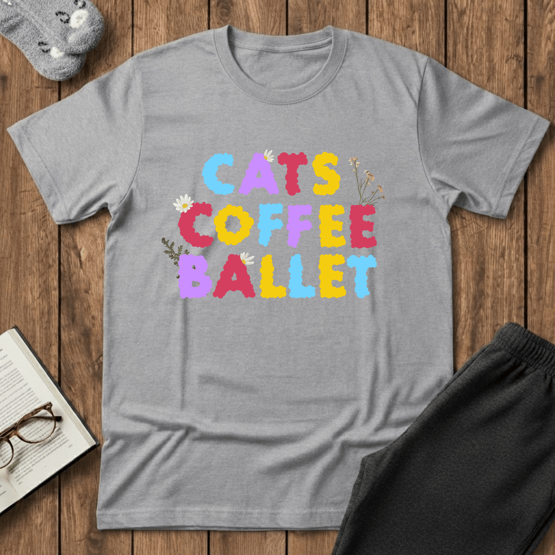 Cats Coffee Ballet Floral T-Shirt