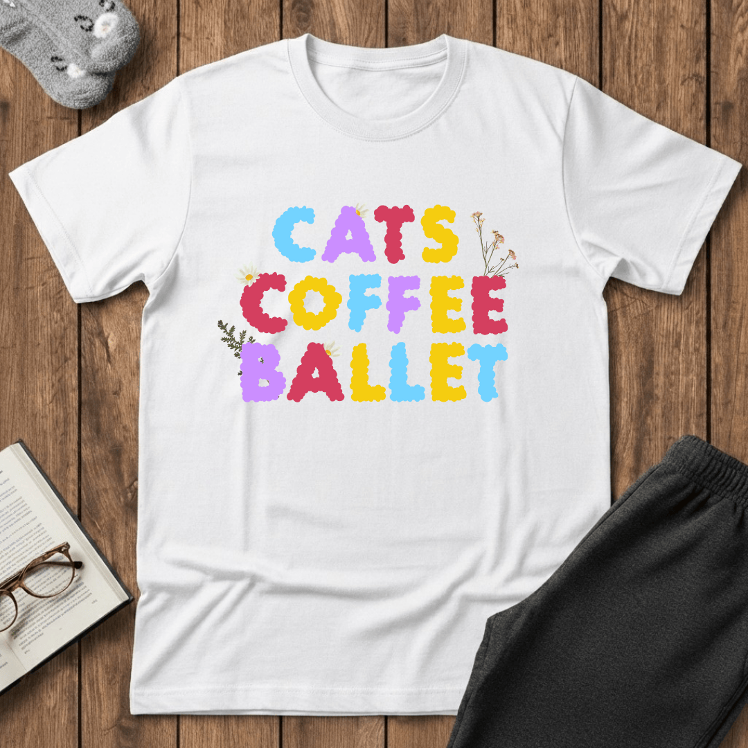 Cats Coffee Ballet Floral T-Shirt