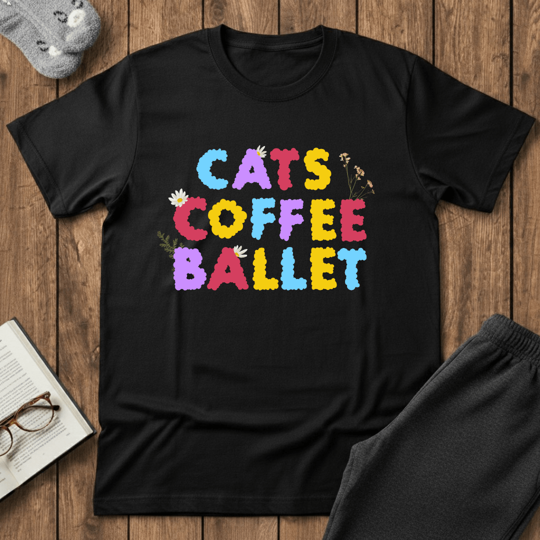 Cats Coffee Ballet Floral T-Shirt