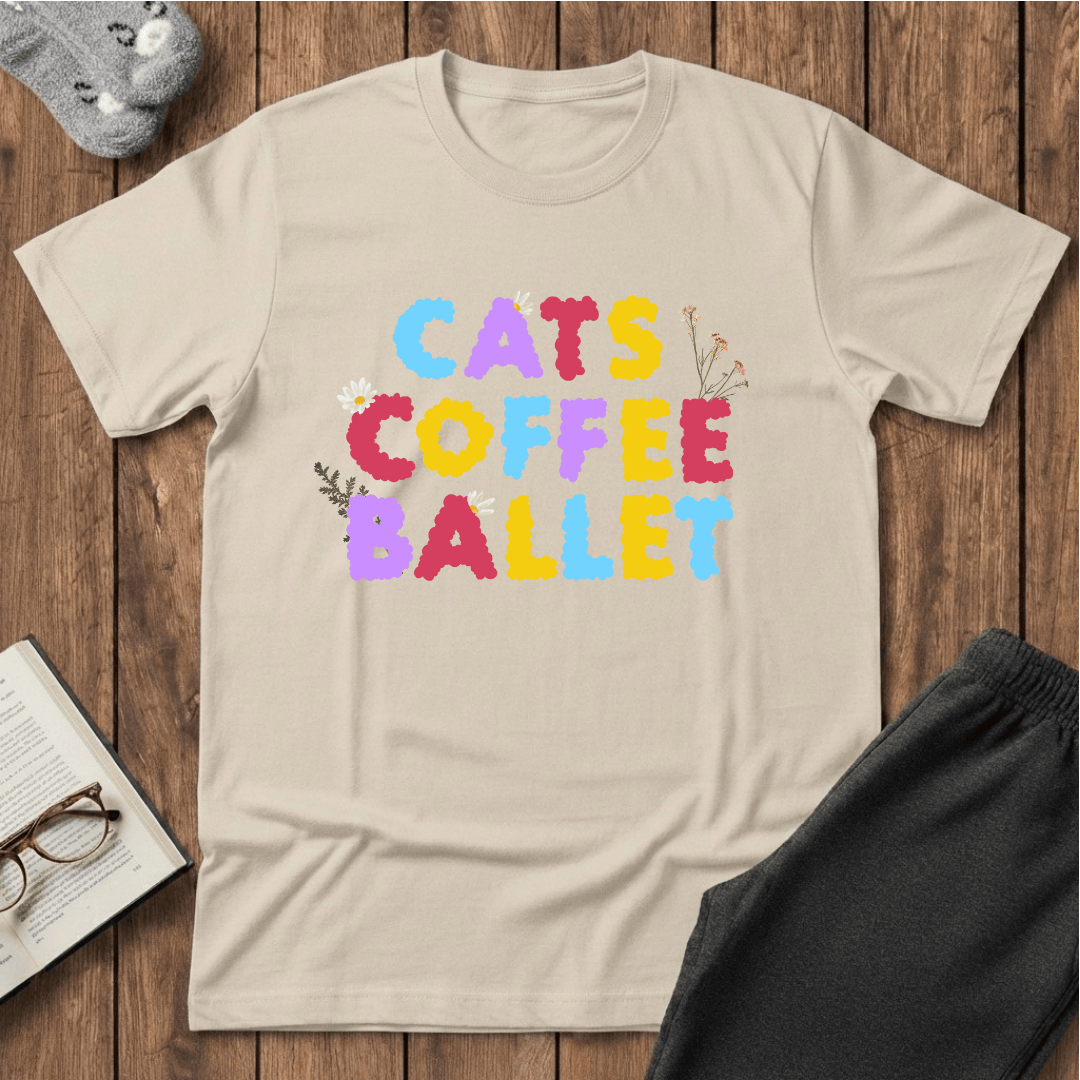 Cats Coffee Ballet Floral T-Shirt