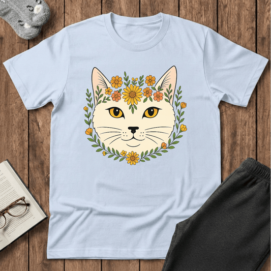 Golden Floral Cat Face T-Shirt