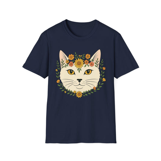 Golden Floral Cat Face T-Shirt