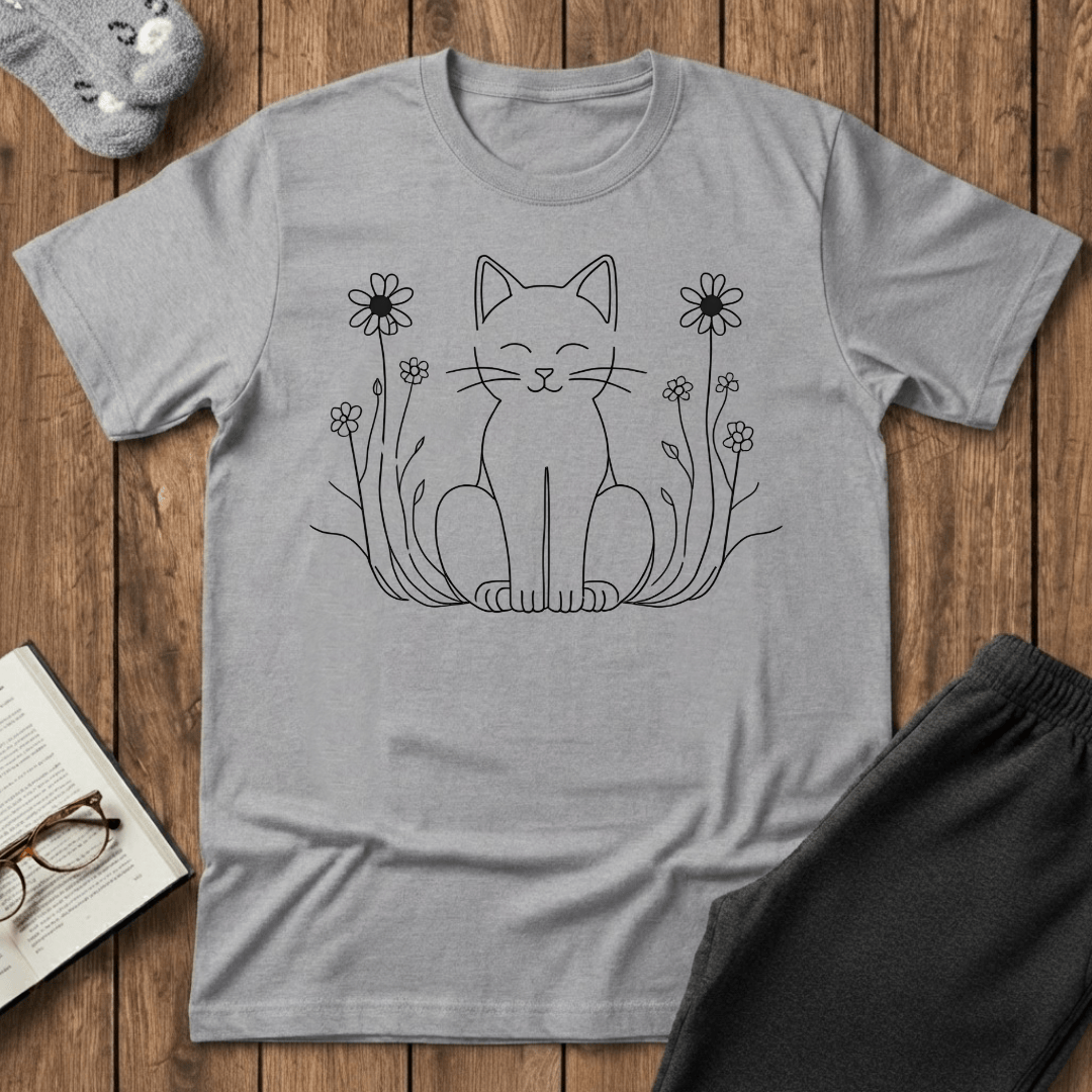 Peaceful Kitty in Wildflowers T-Shirt