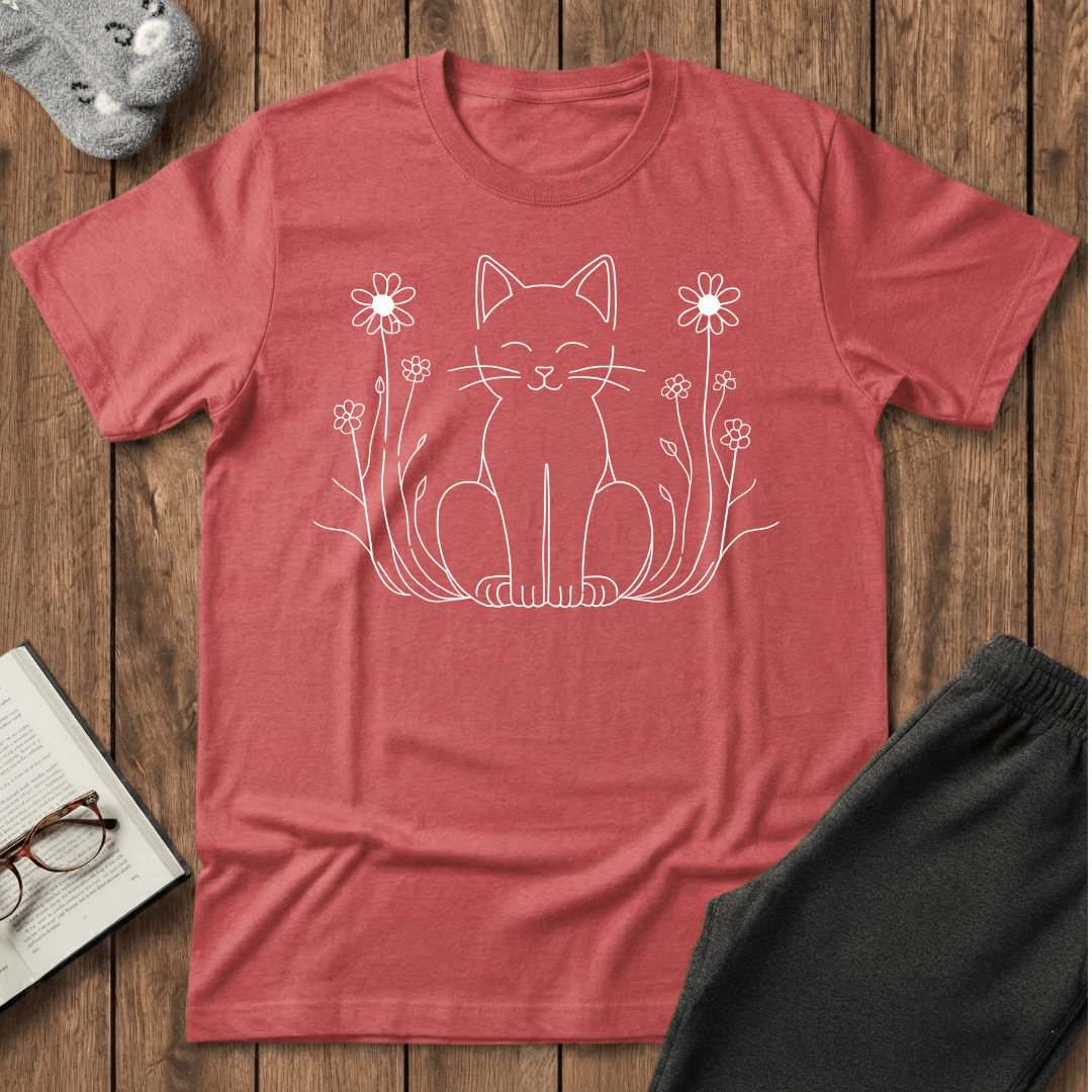 Peaceful Kitty in Wildflowers T-Shirt