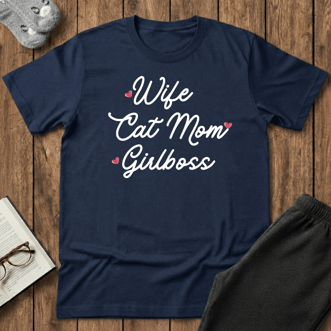 Wife Cat Mom Girlboss T-Shirt