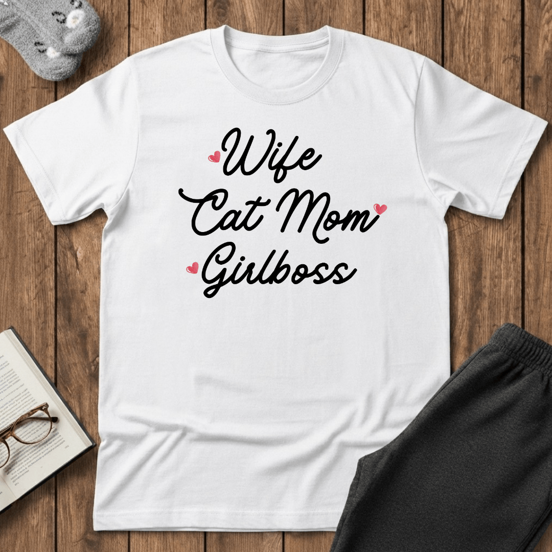 Wife Cat Mom Girlboss T-Shirt