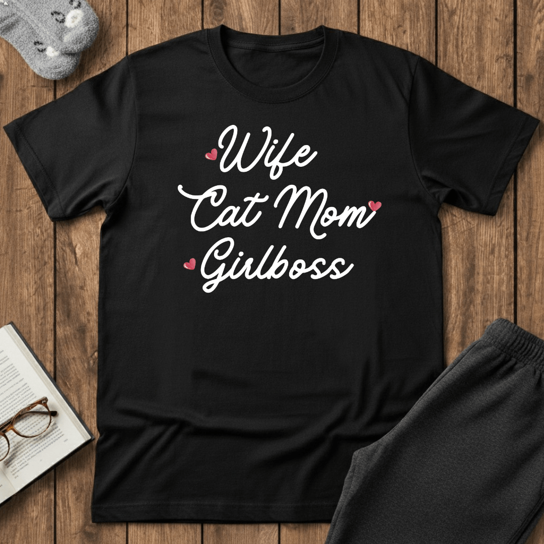 Wife Cat Mom Girlboss T-Shirt