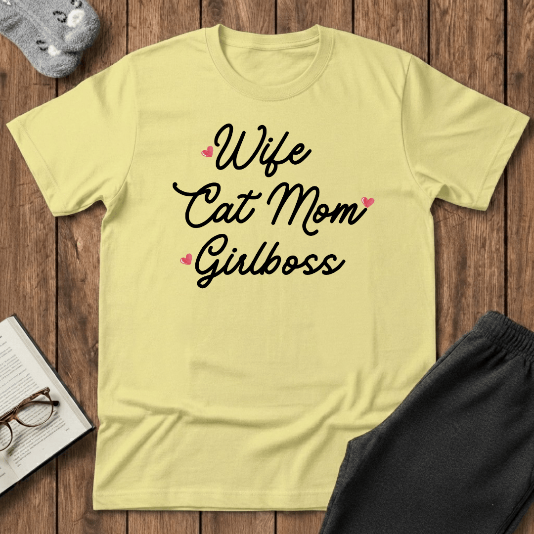 Wife Cat Mom Girlboss T-Shirt