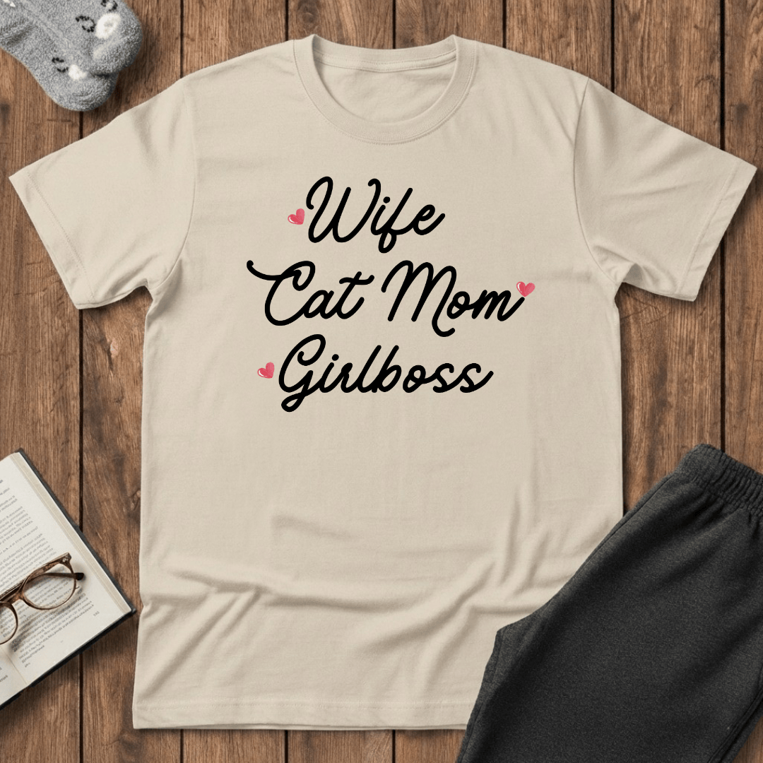 Wife Cat Mom Girlboss T-Shirt