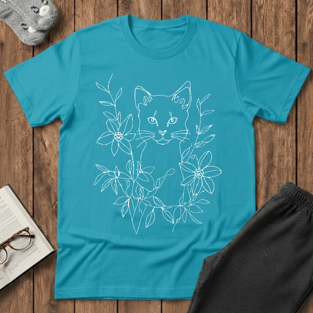 Floral Feline Art T-Shirt
