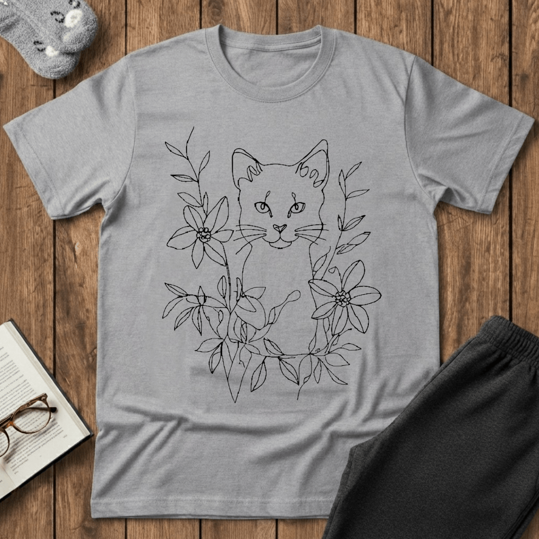 Floral Feline Art T-Shirt
