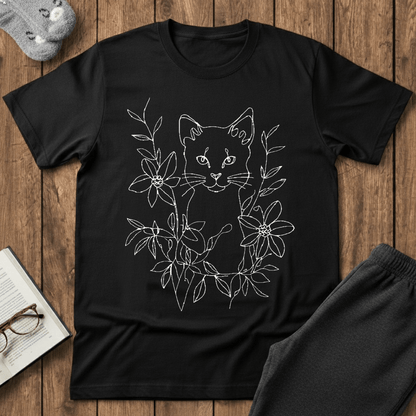 Floral Feline Art T-Shirt