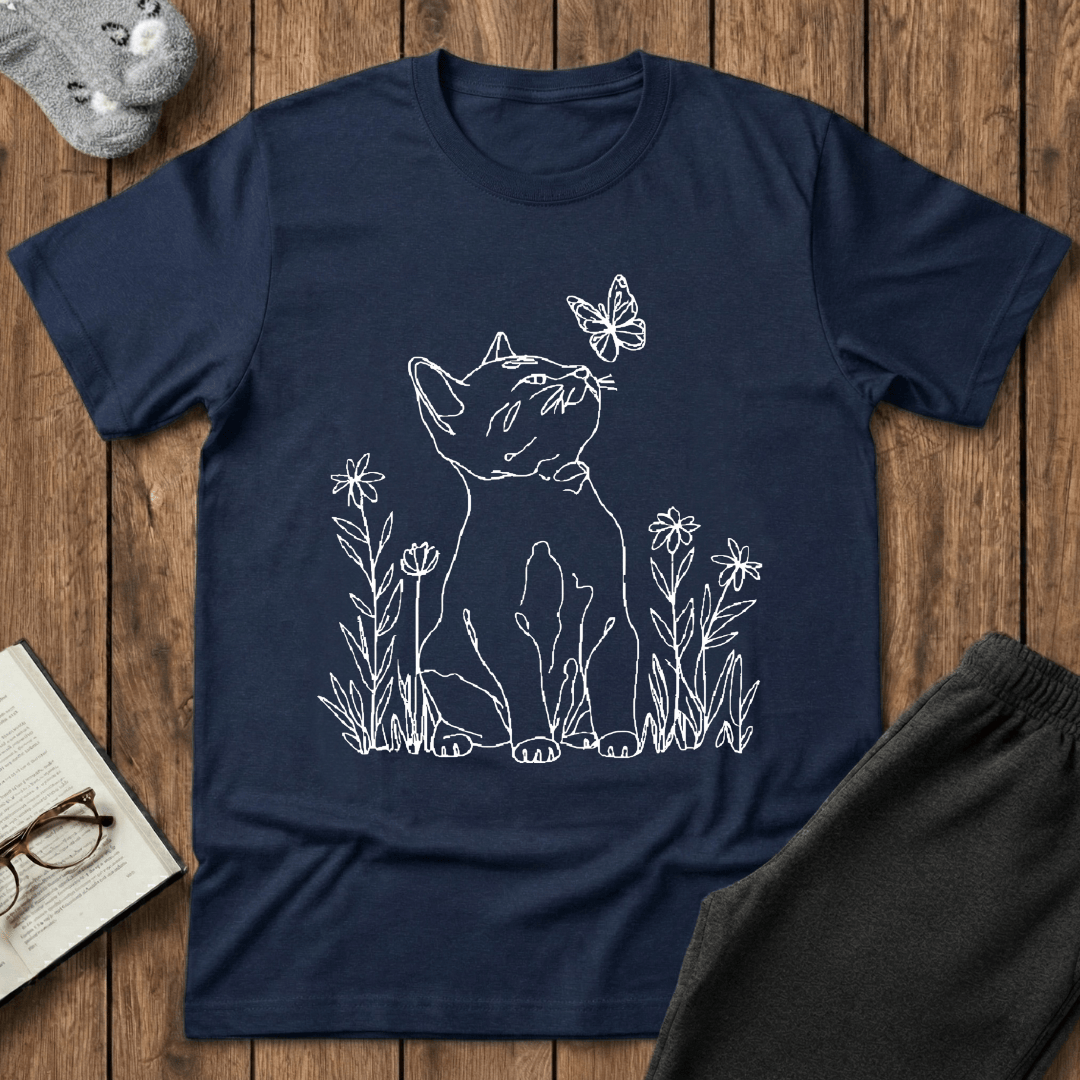 Curious Cat & Butterfly T-Shirt