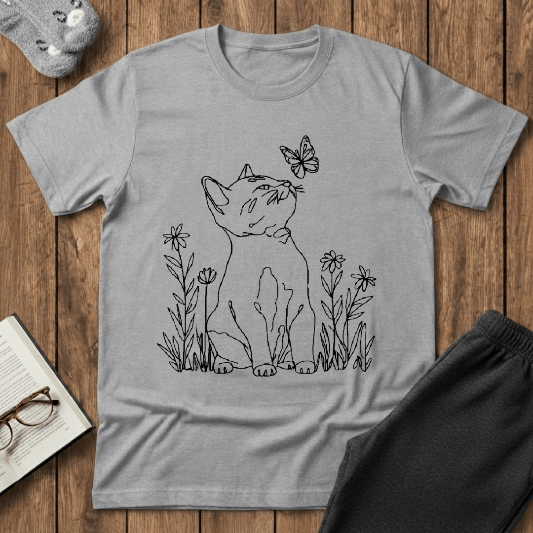 Curious Cat & Butterfly T-Shirt